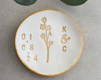 Personalised Clay Ring Dish: Wildflower Wedding, Engagement Gift