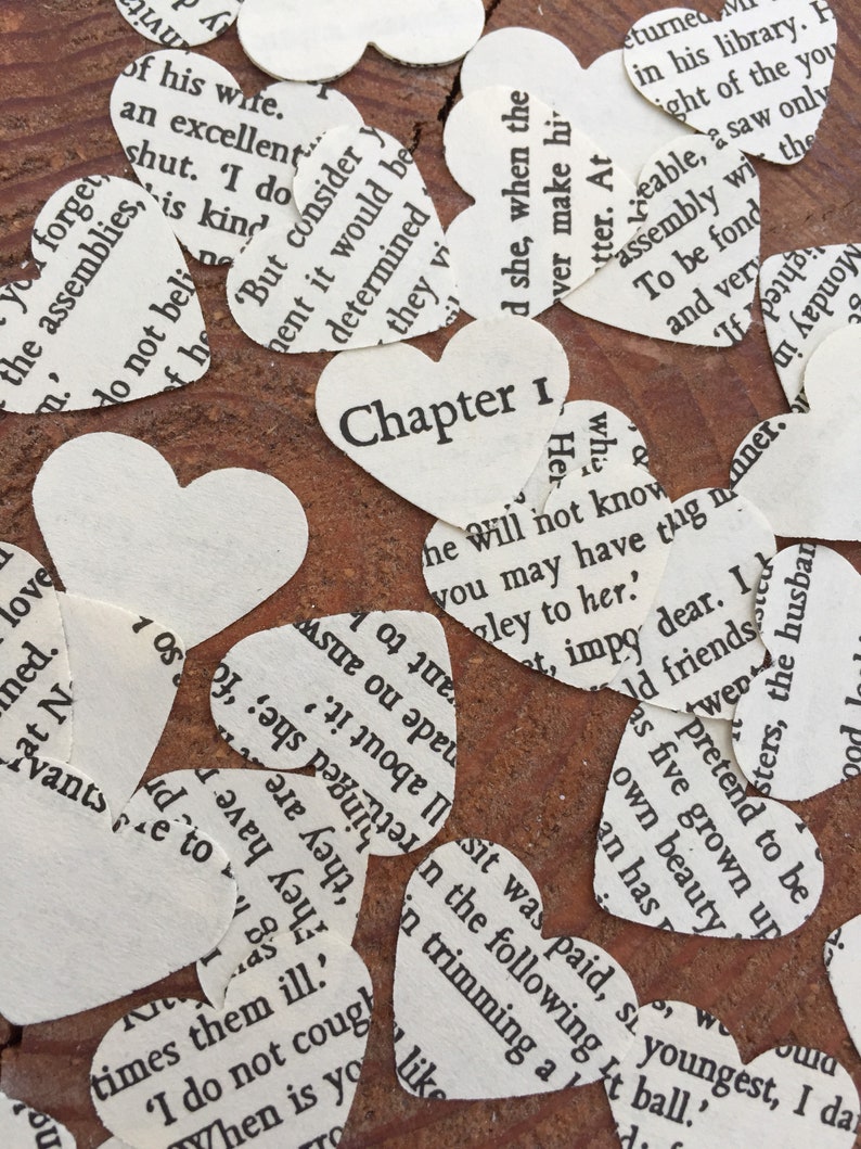 Jane Austen Heart Book Confetti biodegradablewedding ConfettiJane AustenRomantic novels confetti