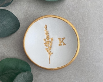 Personalised Ring Dish: Wildflower Initial Clay Ring Holder