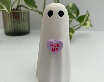 Handmade Jesmonite Ghost Ornament | "Hug Me" Heart Décor