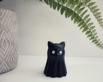 Handmade Cat Ghost Figurine: Spooky Halloween Shelf Decor
