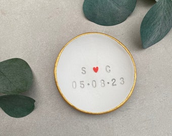 Handmade Clay Ring Dish – Personalized Initial & Date Trinket Tray