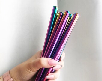 Chunky Reusable Metal Straws, Rainbow Plated Stainless Steel Drinking Straws, Extra Wide, Thick, Boba Tea, Milkshake, Smoothie