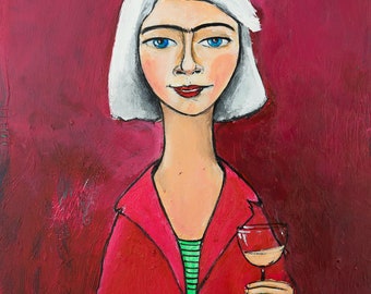 Woman with a glass of wine - Fine Art Print Perfect Gift for Wine Lovers