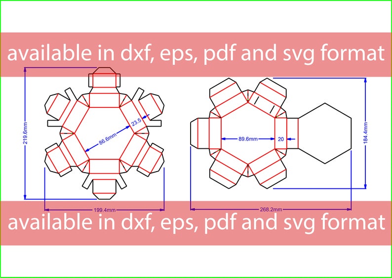 Diecut Pattern Hexagonal folding box with handle. template Etsy