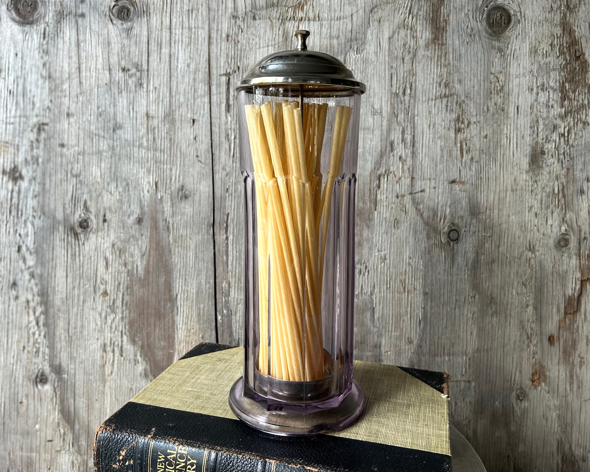 Vintage Gemco Straw Dispenser with Salt and Pepper Shakers Emerald