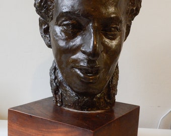 Large over life sized  Vintage hand crafted bronzed clay  bust head sculpture 1927