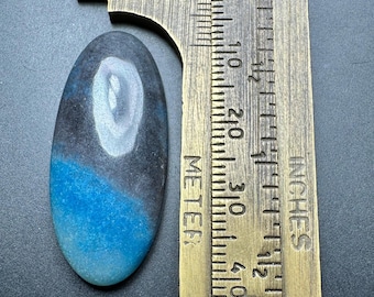 Oval Rare Trolleite Quartz Cabochon: Blue & Black Polished Gemstone (33x24mm)