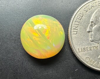 Ethiopian Opal Cabochon; Multi Fire Round Loose Cabochon (5.90 Ct, 13mm)