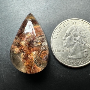 Lodolite Garden Quartz Cabochon: 35.50 Ct Pear-Shaped Scenic Gemstone