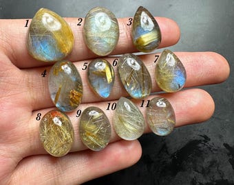 Golden Rutilated Quartz with Doublet Labradorite; Blue flash Included Cabochon