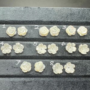 Natural White Mother of Pearl Flower Shape Pairs || Carved Shell Flower Beads || MOP Pairs for Jewelry Making 10mm ||