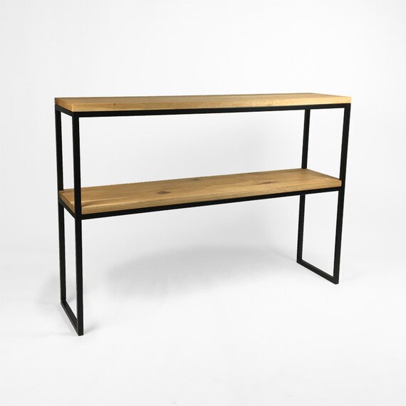 Console Table Oak Wood Metal Frame With Shelf Light Etsy