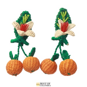 Boucles d'oreilles fruit orange - Boucles d'oreilles en raphia iraca, bijoux colombiens faits main, accessoires d'été bohèmes, cadeau tendance tropical