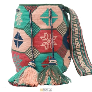 Mochila Wayuu Grande Premium con Borlas Especiales / Artesanía Colombiana, Bolsos Tejidos, Bolsos Artesanales, Bolsos Tejidos a Mano, Carteras Étnicas