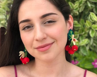 Iraca/ Straw cherry Earrings