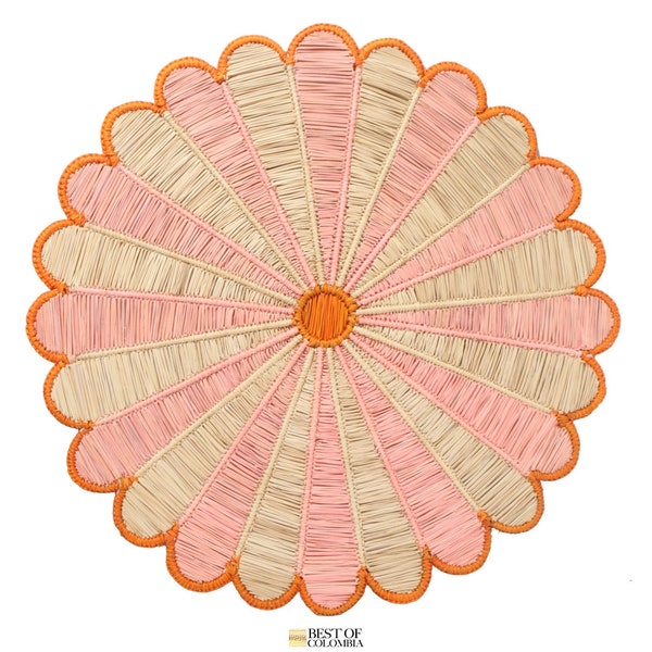 Pink & Orange Iraca/Straw placemat 15” - Handwoven