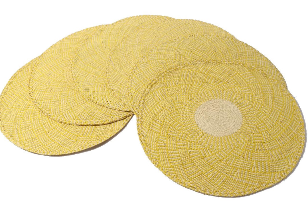 Yellow Iraca Straw Placemats Handwoven Fine Weave 3032cm Etsy