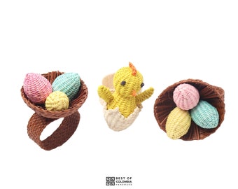 Easter Iraca/Raffia Napkin rings - Egg baskets & Hens