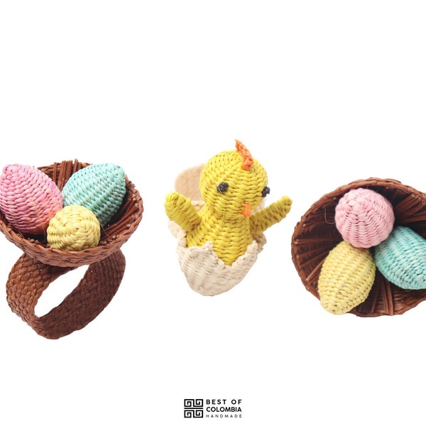 Easter Iraca/Raffia Napkin rings - Egg baskets & Hens