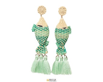 Handwoven Iraca/Raffia Fish Earrings