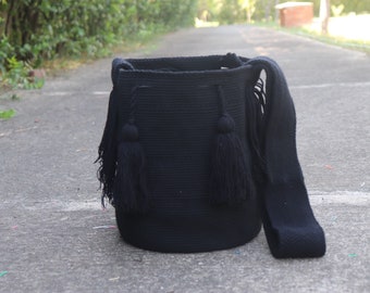 Solid Black Wayuu Mochila Bag Large