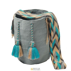 Mochila Wayuu Bandolera Unicolor Gris - Calidad Premium / Bolsos Tejidos, Bolsos Tejidos a Mano, Carteras Etnicas, Bolsos Artesanales, Artesania Colombiana