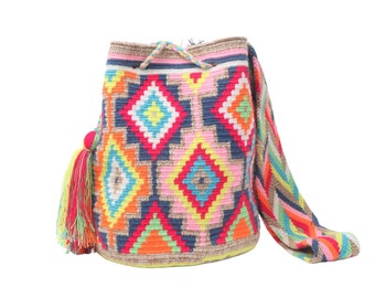 Rosa Matizada Wayuu Mochila Bag | Multicolor Crochet Purse | Large Crossbody
