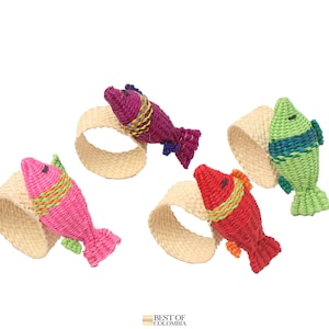 Portatovaglioli in paglia di Iraca a forma di pesce - Decorazione da tavola tropicale in stile costiero intrecciata a mano, porta tovaglioli a tema nautico e da spiaggia, segnaposto per feste in stile oceanico