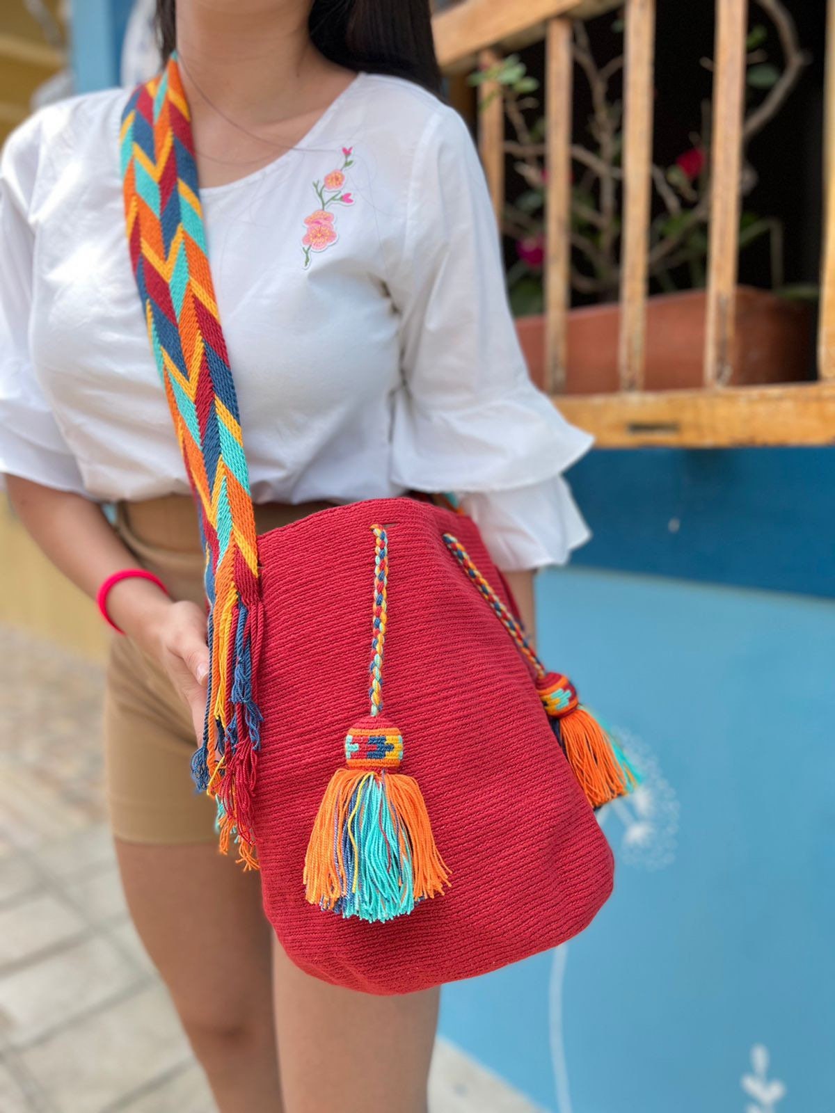 Red Wayuu Mochila Bag With Special Tassels Large | Etsy Ireland