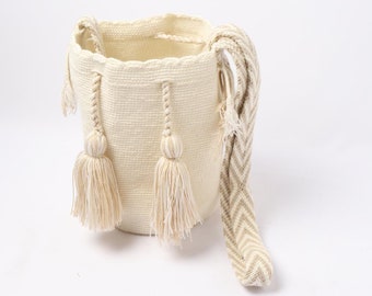 Mochila Wayuu Mediana Beige - Correa Bandolera