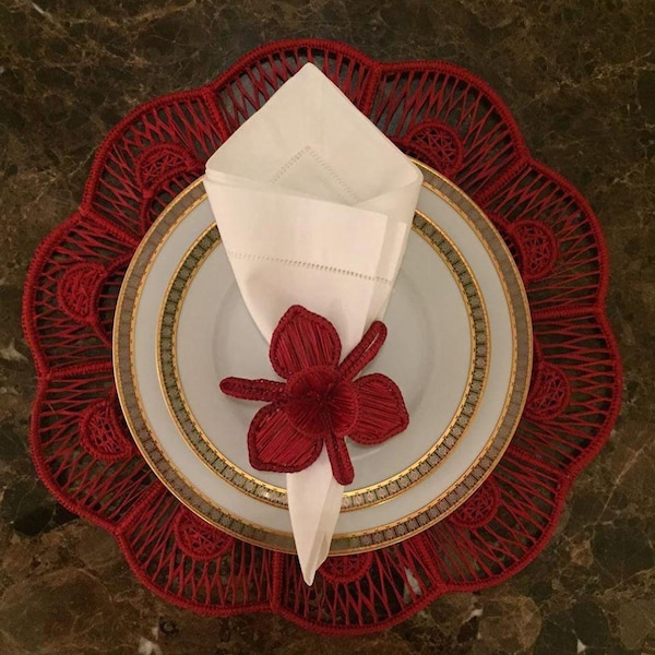 Red Orchid Iraca Napkin Rings High Quality Handmade