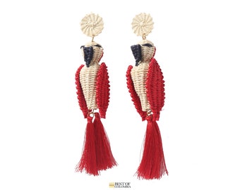 Red Parrot Iraca/Raffia  Earrings