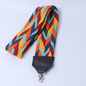 Colorfull Hand woven Removable Strap For Cameras / Clutches with Leather image 1