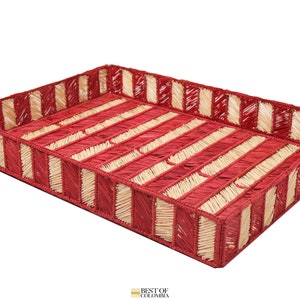 Red & Natural Iraca/Straw Tray - limited edition