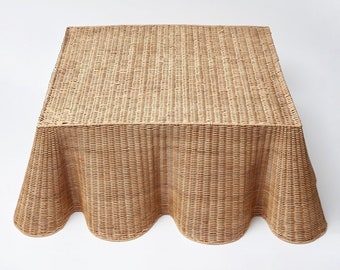 Scalloped Ottoman Table Handwoven rattan/Wicker Furniture + Cushion - home decoration