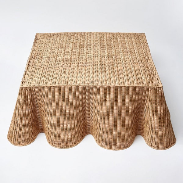 Scalloped Ottoman Table Handwoven rattan/Wicker Furniture + Cushion - home decoration