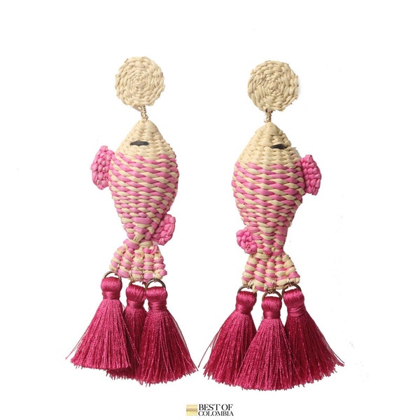 Handwoven Iraca/Raffia Fish Earrings 6+ colors