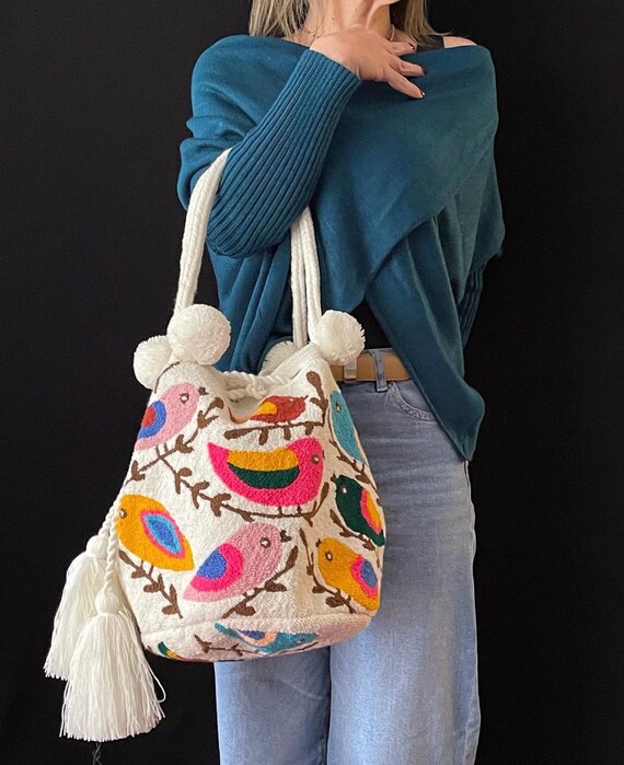 Large Wayuu Tote Bag Tapistry Birds Edition