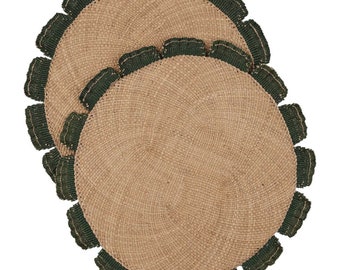 Tan & Green Handwoven Placemat - [set of 2 ]