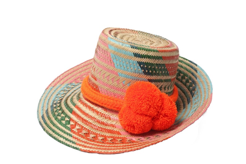 Chapeau Wayuu multicolore tissé à la main avec pompons 3 tailles, petit, moyen et grand image 2