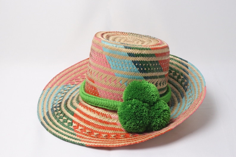 Chapeau Wayuu multicolore tissé à la main avec pompons 3 tailles, petit, moyen et grand image 4