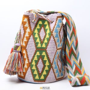 Large Matizada theme Wayuu Mochila Bag with Special Tassels - Large