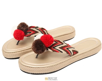 Red Handwoven PomPom Sandals