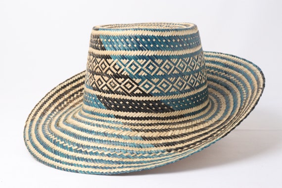 Sombrero de paja para hombre negro y azul 100% tejido a mano Sombreros  Wayuu Todas las tallas -  España