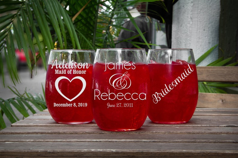 Custom Stemless Wine Glasses Wedding Favors Bridal Party Etsy