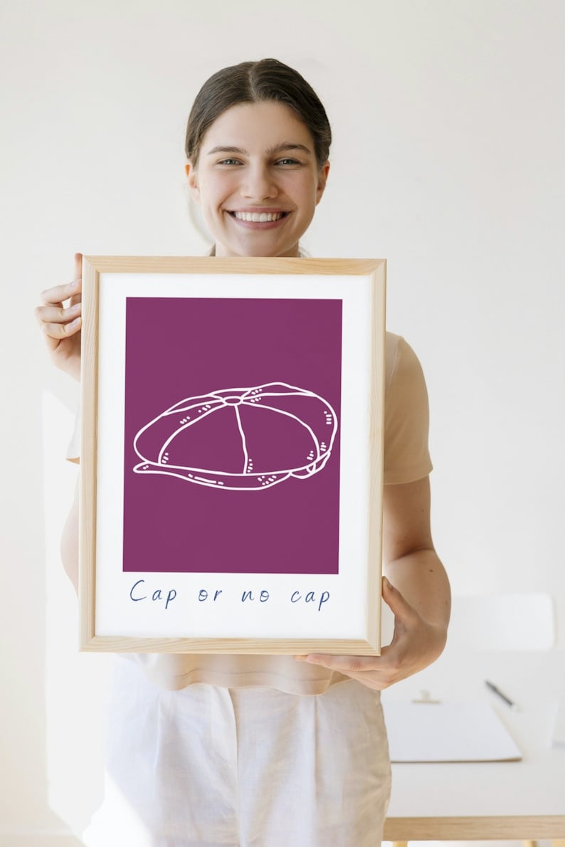Line Art Cap or No Cap Gen Z Wall Poster Print Framed Wall Art Etsy