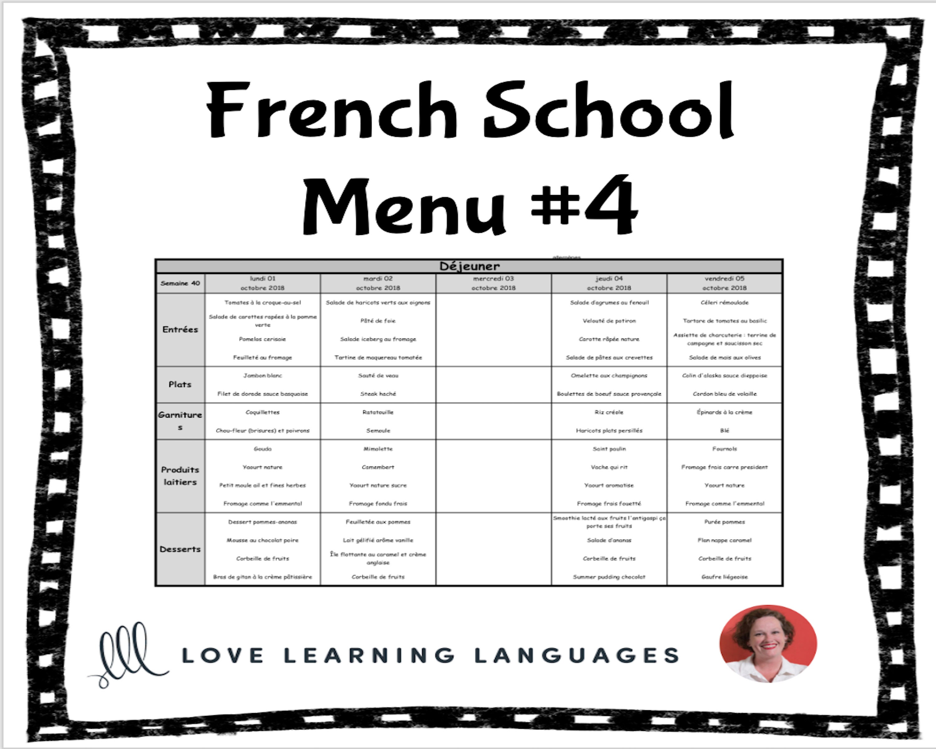 French School Lunch Menu 4 Etsy