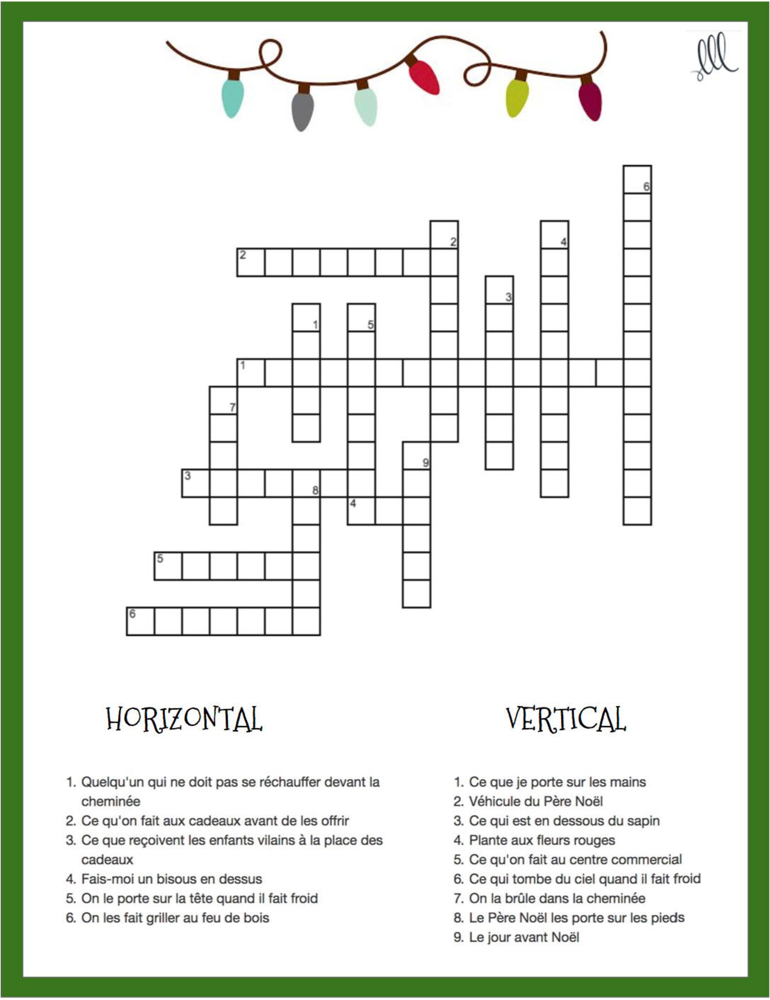 French Christmas Crossword Puzzle Printable Download Mots Etsy UK