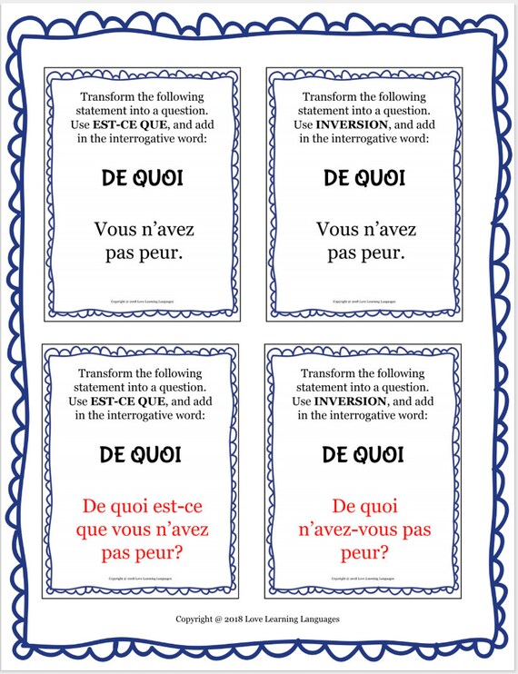 Forming French Questions With Interrogative Words 100 Etsy Forming French Questions With Interrogative Words 100 Etsy